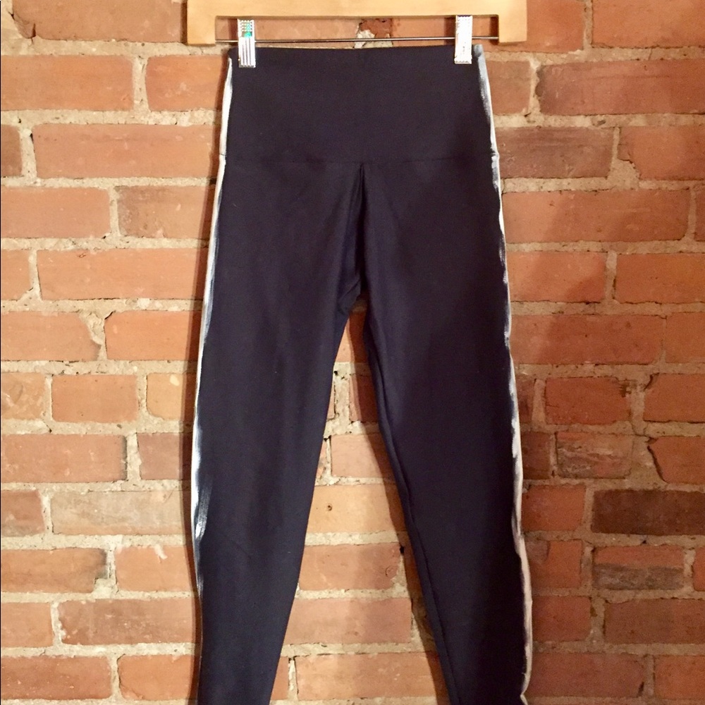 Black and White Racing Stripe One of A Kind Hand Sewn & Painted Custom Leggings - Picture 8 of 8